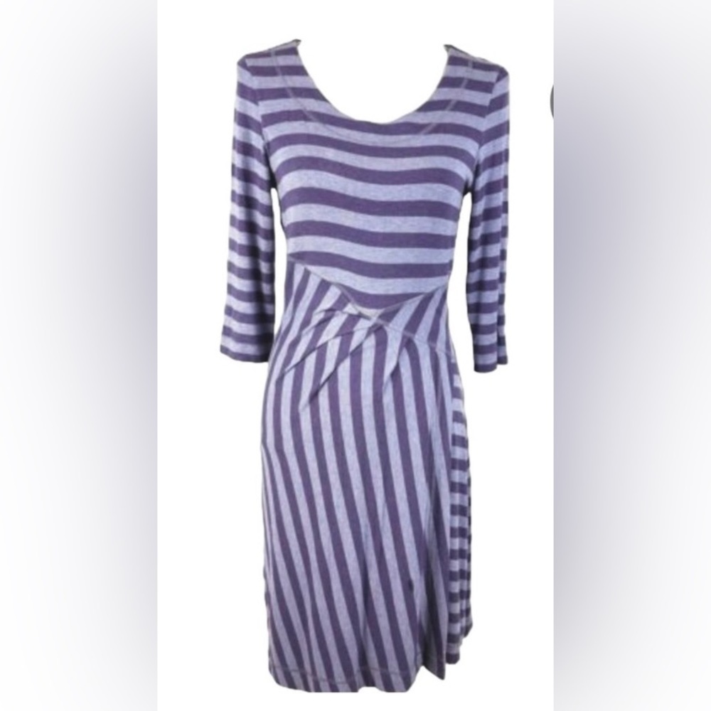 Athleta Striped Splendor Lotus Dress Purple Stripe Faux Wrap Womens Size small